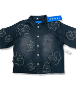 REBEL DENIM FLORAL SHORT SLEEVE SHIRT IN BLACK