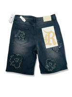 REBEL DENIM FLORAL SHORT IN BLACK