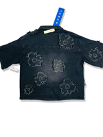 REBEL DENIM FLORAL SHORT SLEEVE SHIRT IN BLACK