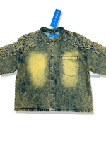 REBEL EMBROIDERED DENIM SHORT SLEEVE SHIRT IN DARK VINTAGE