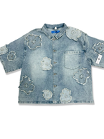 REBEL DENIM FLORAL SHORT SLEEVE SHIRT IN MEDIUM INDIGO