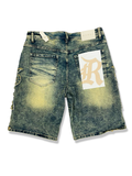 REBEL EMBROIDERED DENIM SHORT IN DARK VINTAGE