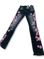 FWRD DENIM EMBROIDERED FLORAL STACKED FIT WASHED BLACK