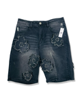 REBEL DENIM FLORAL SHORT IN BLACK