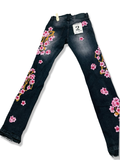 FWRD DENIM EMBROIDERED FLORAL STACKED FIT WASHED BLACK