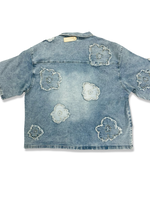 REBEL DENIM FLORAL SHORT SLEEVE SHIRT IN MEDIUM INDIGO