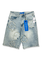 REBEL DENIM FLORAL SHORT IN MEDIUM INDIGO