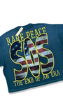 RARE PEACE NEVER MIND SOS GRAPHIC CROP TEE