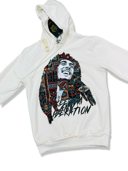 MAJESTIK X BOB MARLEY CARPET PATCHED HOODIE IN CREAM