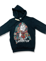 MAJESTIK X JIMMY HENDRIX CARPET PATCHED HOODIE IN BLACK