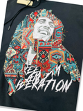 MAJESTIK X BOB MARLEY CARPET PATCHED HOODIE IN BLACK