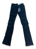 FWRD DENIM DISTRESSED CARGO STACKED IN JET BLACK