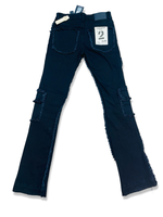 FWRD DENIM DISTRESSED CARGO STACKED IN JET BLACK