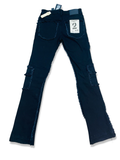 FWRD DENIM DISTRESSED CARGO STACKED IN JET BLACK