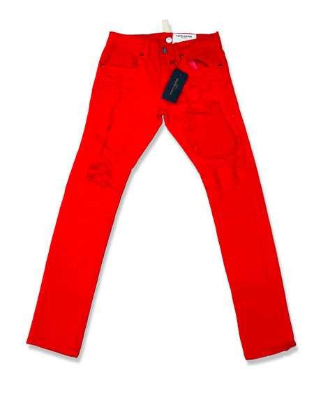 FWRD DENIM SLIM MOTO IN RED