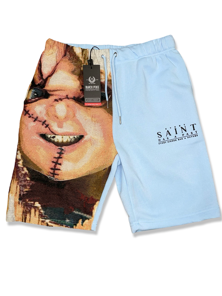 BLACK PIKE PATCHED CHUCKIE FLEECE SHORTS LIGHT BLUE