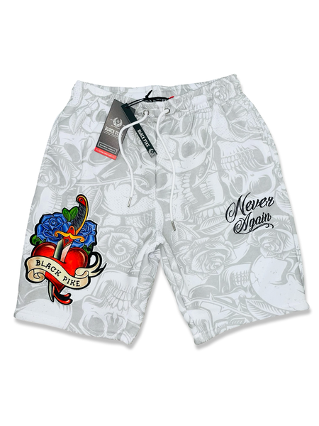 BLACK PIKE NEVER AGAIN FLEECE SHORTS IN WHITE