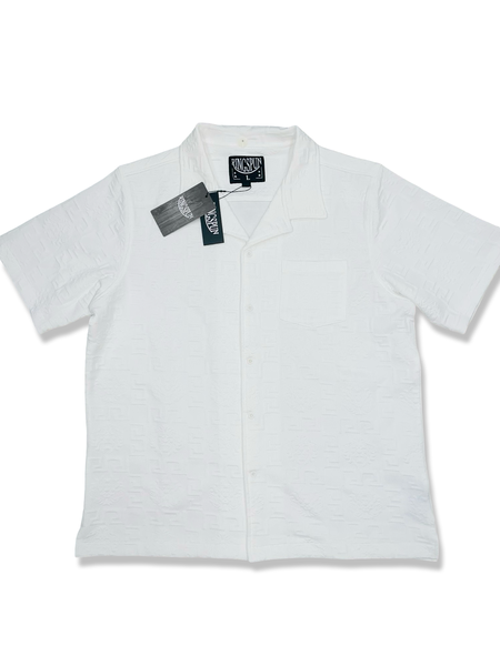 KING SPUN PATTERNED BUTTON UP SHIRT IN WHITE