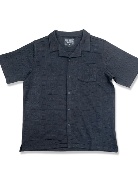 KING SPUN PATTERNED BUTTON UP SHIRT IN BLACK