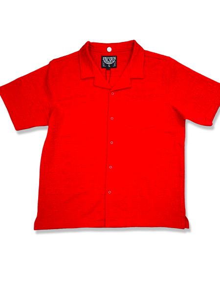 KING SPUN PATTERNED BUTTON UP SHIRT IN RED