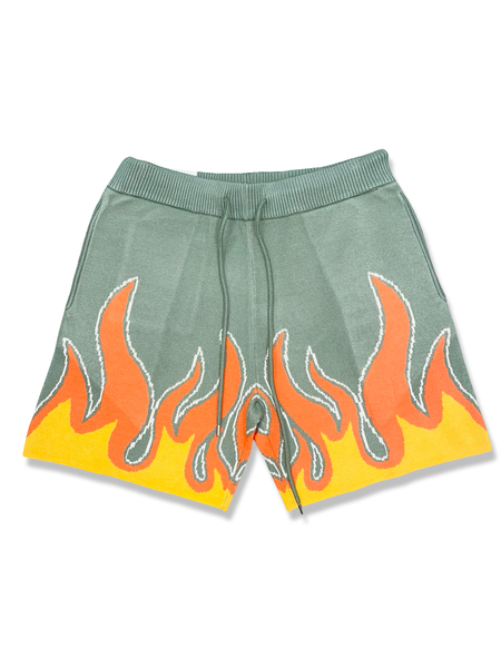 REBEL MINDS FLEECE FLAME SHORTS IN GREEN