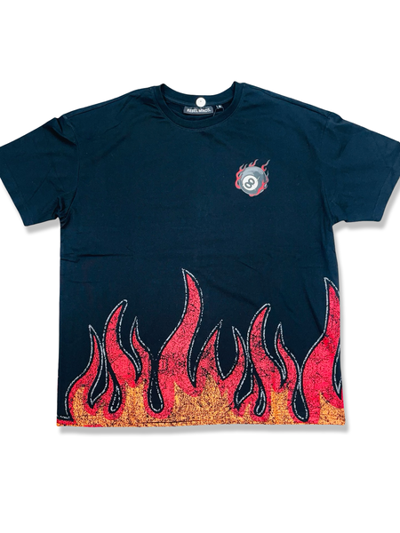 REBEL MINDS 8BALL FLAMES TEE IN BLACK